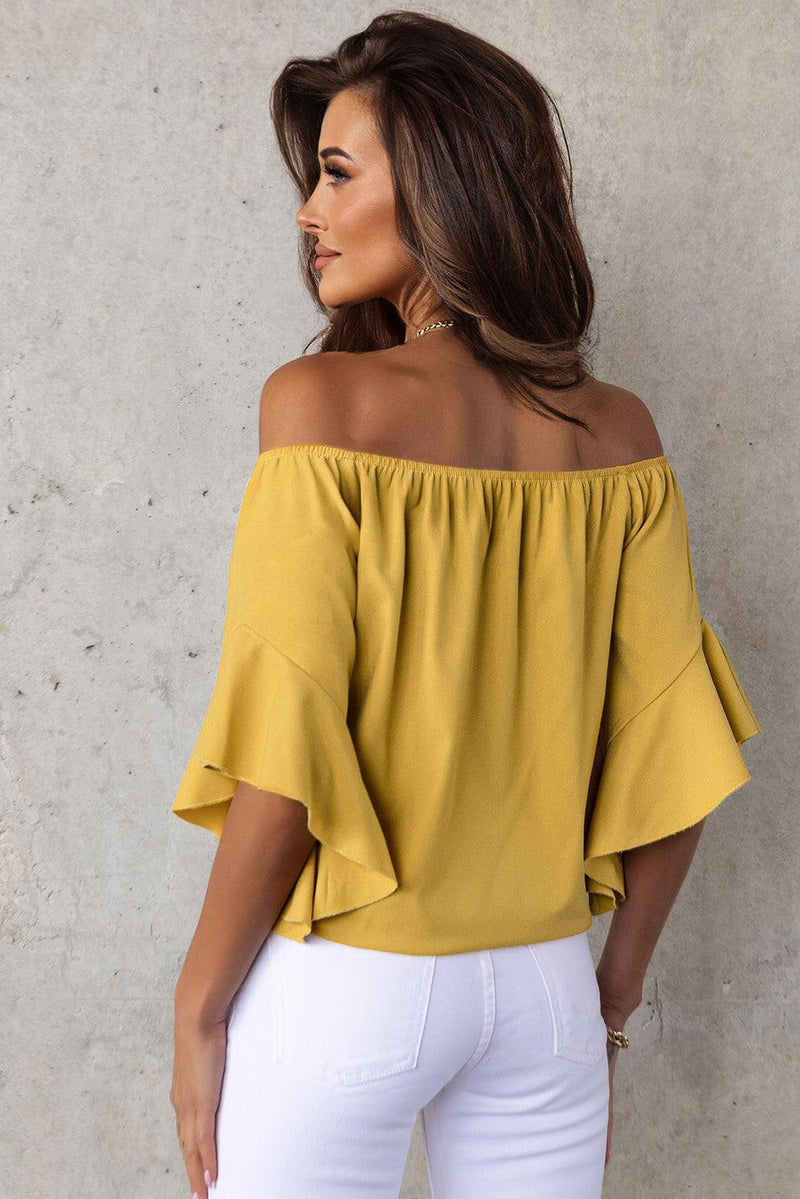 Off-Shoulder Tie Hem Blouse-Ship From Overseas, SYNZ-[option4]-[option5]-[option6]-Womens-USA-Clothing-Boutique-Shop-Online-Clothes Minded
