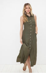 Olive Button Down Dress-150 Dresses-Boutique Maxi Dress, Max Retail, Maxi Dress, Olive Button Down Dress, sale, Sale Dress-[option4]-[option5]-[option6]-Womens-USA-Clothing-Boutique-Shop-Online-Clothes Minded