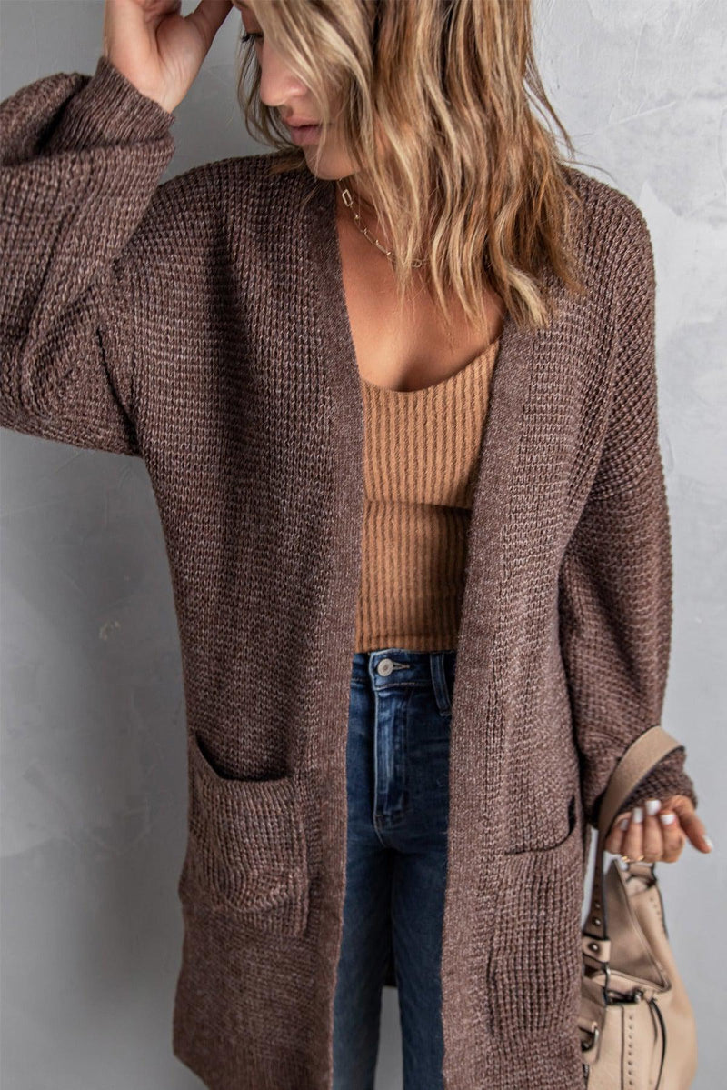 Open Front Waffle Knit Texture Long Cardigan-Cardigans-Ship from Overseas-[option4]-[option5]-[option6]-Womens-USA-Clothing-Boutique-Shop-Online-Clothes Minded