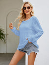 Openwork Long Sleeve Knit Top-Shirts & Tops-Boutique Top, Ship From Overseas, Top, Tops, Yh-Sky Blue-S-[option4]-[option5]-[option6]-Womens-USA-Clothing-Boutique-Shop-Online-Clothes Minded