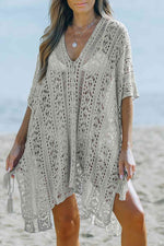 Openwork V-Neck Slit Cover Up-Ship From Overseas, Shipping delay February 7 - February 16, SYNZ-Gray-One Size-[option4]-[option5]-[option6]-Womens-USA-Clothing-Boutique-Shop-Online-Clothes Minded