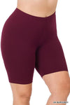 PLUS PREMIUM COTTON BIKER SHORTS-Bottoms-Bike Shorts, Cotton, Leggings, Plus, Solid-DK BURGUNDY-1X-[option4]-[option5]-[option6]-Womens-USA-Clothing-Boutique-Shop-Online-Clothes Minded