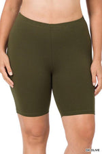 PLUS PREMIUM COTTON BIKER SHORTS-Bottoms-Bike Shorts, Cotton, Leggings, Plus, Solid-DK OLIVE-1X-[option4]-[option5]-[option6]-Womens-USA-Clothing-Boutique-Shop-Online-Clothes Minded