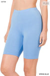 PLUS PREMIUM COTTON BIKER SHORTS-Bottoms-Bike Shorts, Cotton, Leggings, Plus, Solid-SPRING BLUE-1X-[option4]-[option5]-[option6]-Womens-USA-Clothing-Boutique-Shop-Online-Clothes Minded