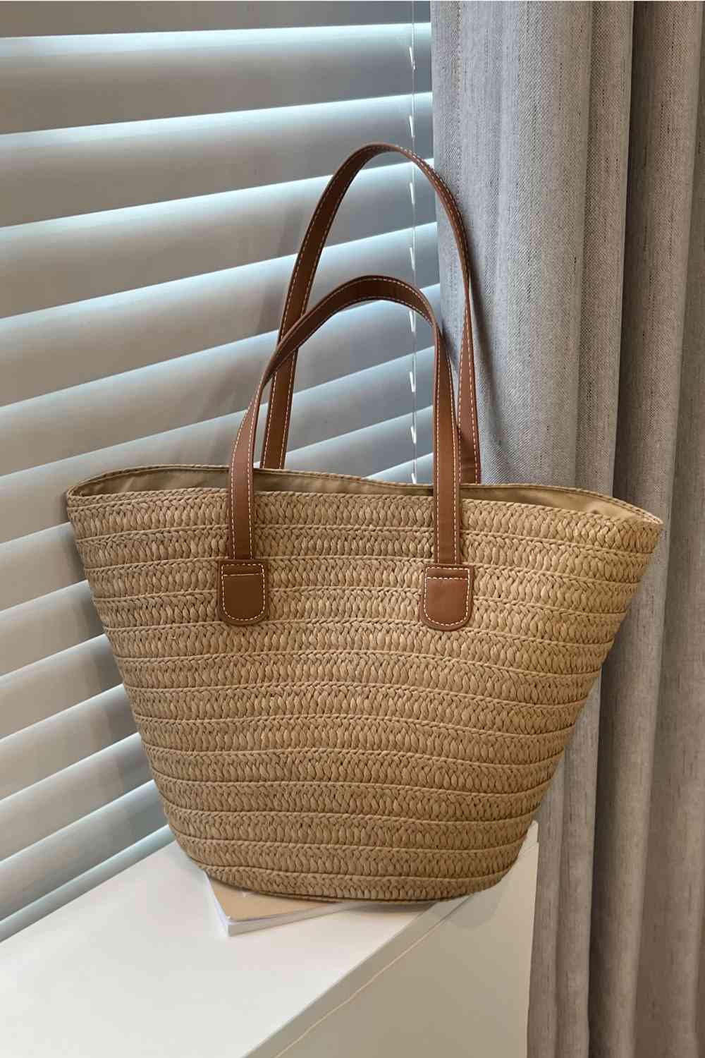 PU Leather Handle Straw Tote Bag-Ship From Overseas, Y.P-Camel-One Size-[option4]-[option5]-[option6]-Womens-USA-Clothing-Boutique-Shop-Online-Clothes Minded