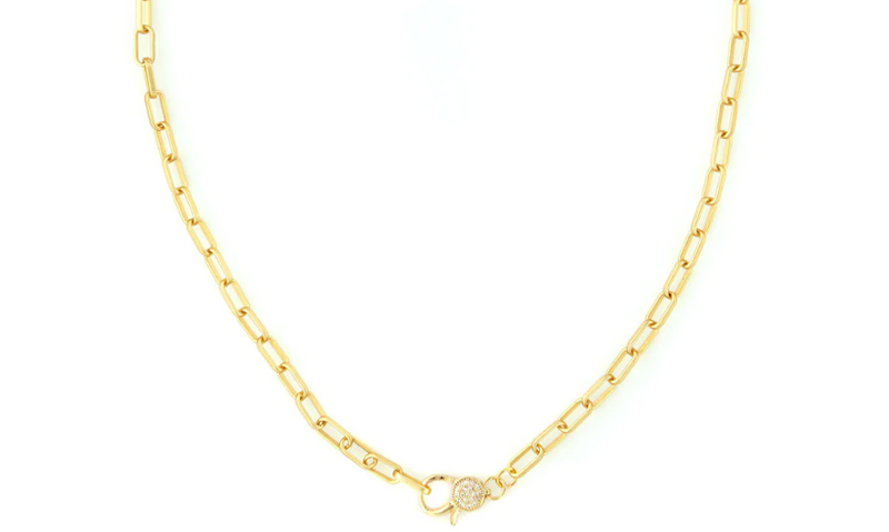 Pavè CZ Lopster Clasp Gold Necklace-180 Jewelry-Gold Necklace, Necklace, Necklaces, Pavè CZ Lobster Clasp Gold Necklace-[option4]-[option5]-[option6]-Womens-USA-Clothing-Boutique-Shop-Online-Clothes Minded