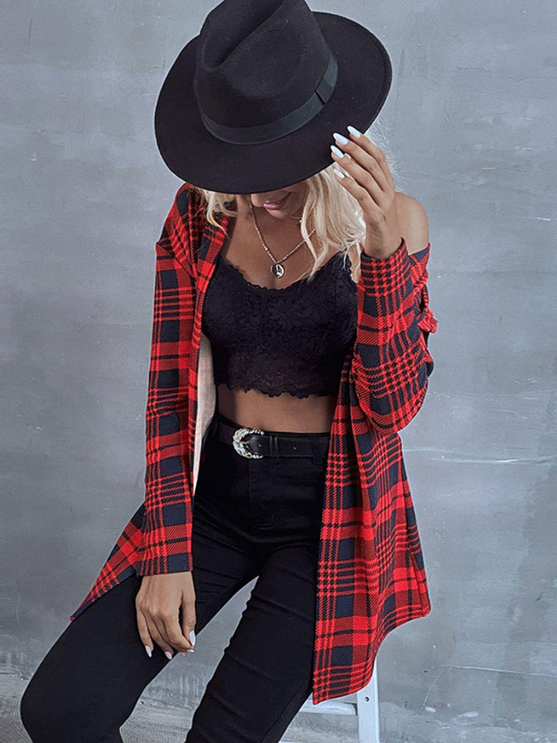 Plaid Open Front Longline Jacket-Romantichut, Ship From Overseas, Shipping Delay 09/29/2023 - 10/04/2023-[option4]-[option5]-[option6]-Womens-USA-Clothing-Boutique-Shop-Online-Clothes Minded