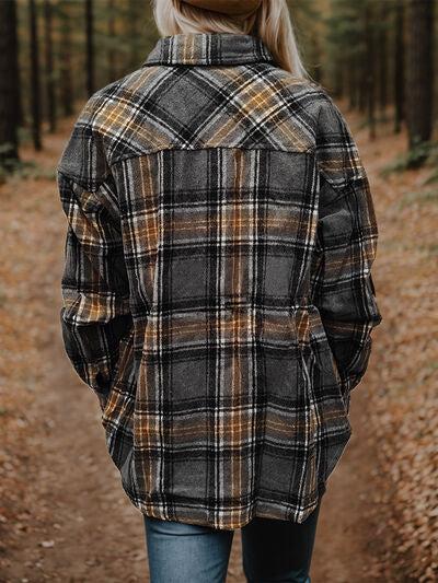 Plaid Snap Down Long Sleeve Shacket-G@S, Ship From Overseas-Charcoal-S-[option4]-[option5]-[option6]-Womens-USA-Clothing-Boutique-Shop-Online-Clothes Minded