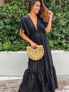 Plunge Neck Tie Sleeve Maxi Dress-Ship From Overseas, SYNZ-[option4]-[option5]-[option6]-Womens-USA-Clothing-Boutique-Shop-Online-Clothes Minded