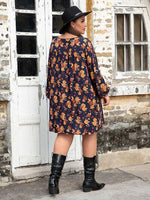 Plus Size Floral V-Neck Balloon Sleeve Dress-H.R.Z, Ship From Overseas-[option4]-[option5]-[option6]-Womens-USA-Clothing-Boutique-Shop-Online-Clothes Minded