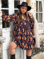Plus Size Floral V-Neck Balloon Sleeve Dress-H.R.Z, Ship From Overseas-[option4]-[option5]-[option6]-Womens-USA-Clothing-Boutique-Shop-Online-Clothes Minded
