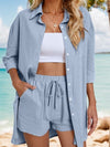 Pocketed Button Up Shirt and Drawstring Shorts Set-Ship From Overseas, Y.J.Y-Misty Blue-XS-[option4]-[option5]-[option6]-Womens-USA-Clothing-Boutique-Shop-Online-Clothes Minded