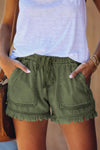 Pocketed Frayed Denim Shorts-Bottoms-Comfy Shorts, Shipping Delay 01/17/2023 - 01/25/2023, shorts-Green-S-[option4]-[option5]-[option6]-Womens-USA-Clothing-Boutique-Shop-Online-Clothes Minded