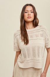 Pointelle Short Sleeve Sweater-120 Sweaters-Max Retail, Pointelle Short Sleeve Sweater, Pointelle Short Sleeve Top, sale, Sale Top, sale tops, Short Sleeve Sweater-Medium-Natural-[option4]-[option5]-[option6]-Womens-USA-Clothing-Boutique-Shop-Online-Clothes Minded