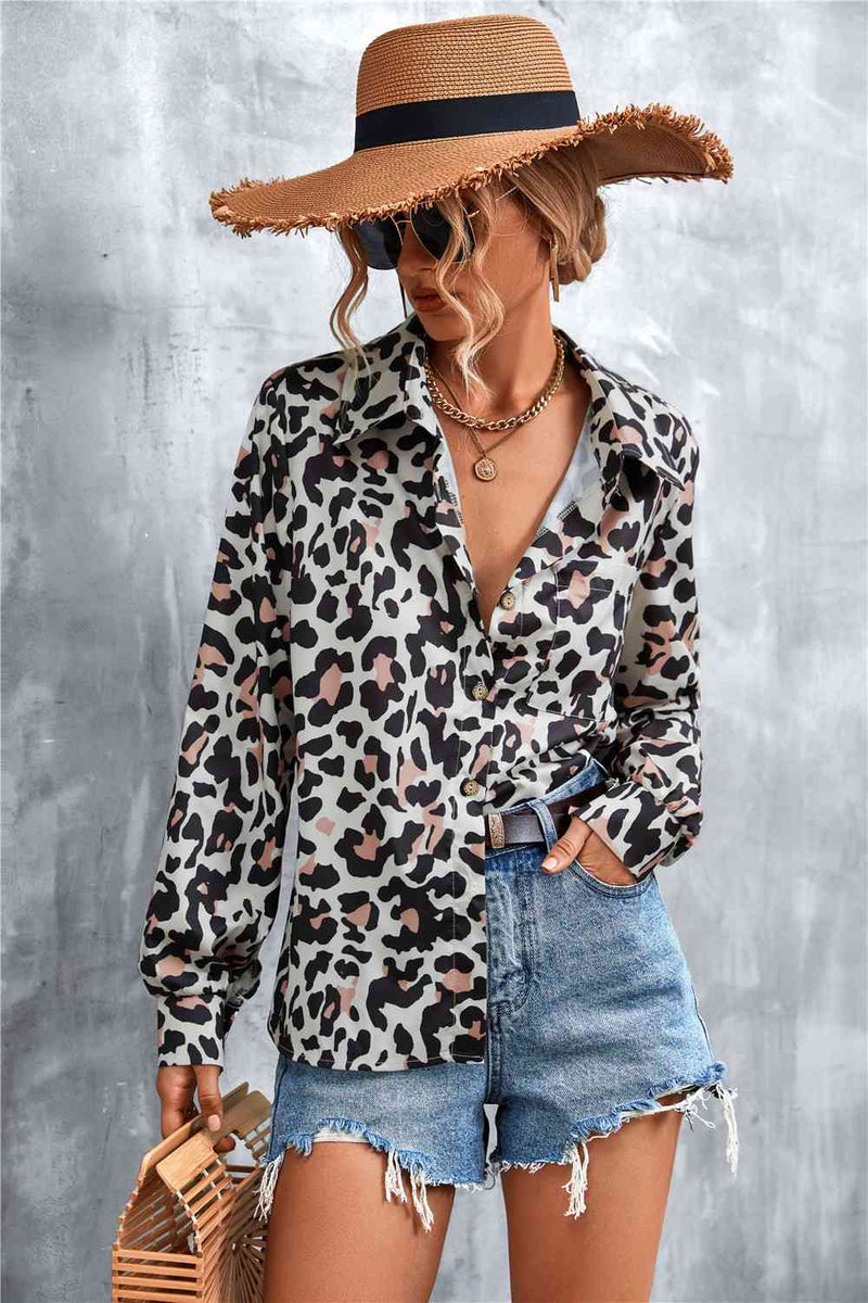 Printed Button Down Long Sleeve Shirt-Ship From Overseas, YO-Black Leopard-S-[option4]-[option5]-[option6]-Womens-USA-Clothing-Boutique-Shop-Online-Clothes Minded