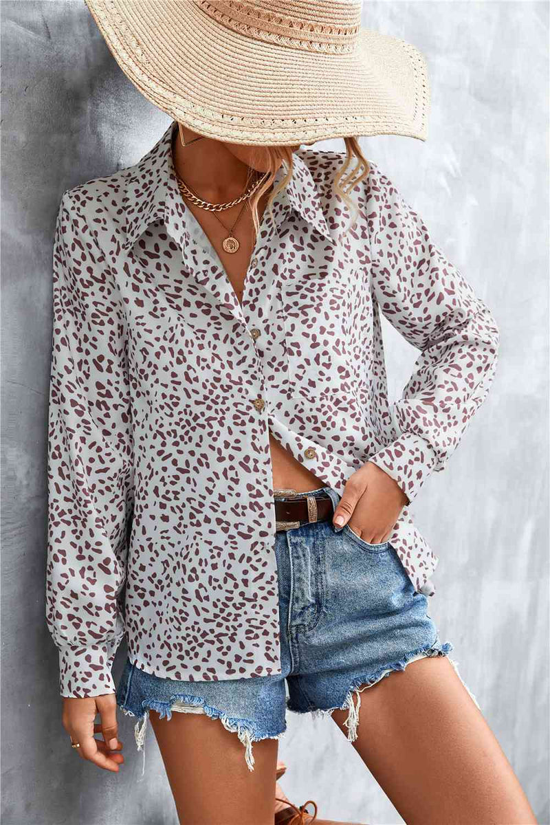 Printed Button Down Long Sleeve Shirt-Ship From Overseas, YO-Brown Leopard-S-[option4]-[option5]-[option6]-Womens-USA-Clothing-Boutique-Shop-Online-Clothes Minded