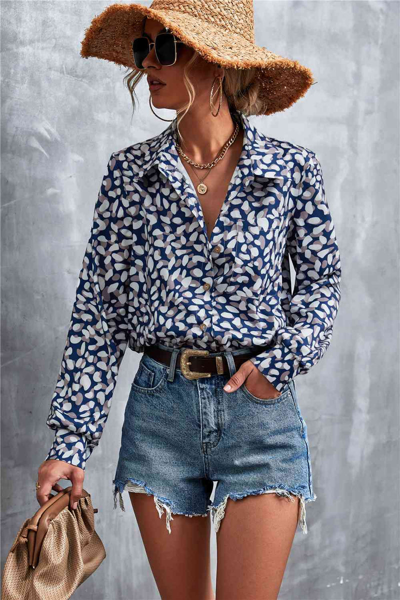 Printed Button Down Long Sleeve Shirt-Ship From Overseas, YO-[option4]-[option5]-[option6]-Womens-USA-Clothing-Boutique-Shop-Online-Clothes Minded