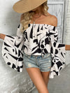 Printed Off-Shoulder Bell Sleeve Blouse-Tops-Ship From Overseas, Tops, YO-White-S-[option4]-[option5]-[option6]-Womens-USA-Clothing-Boutique-Shop-Online-Clothes Minded