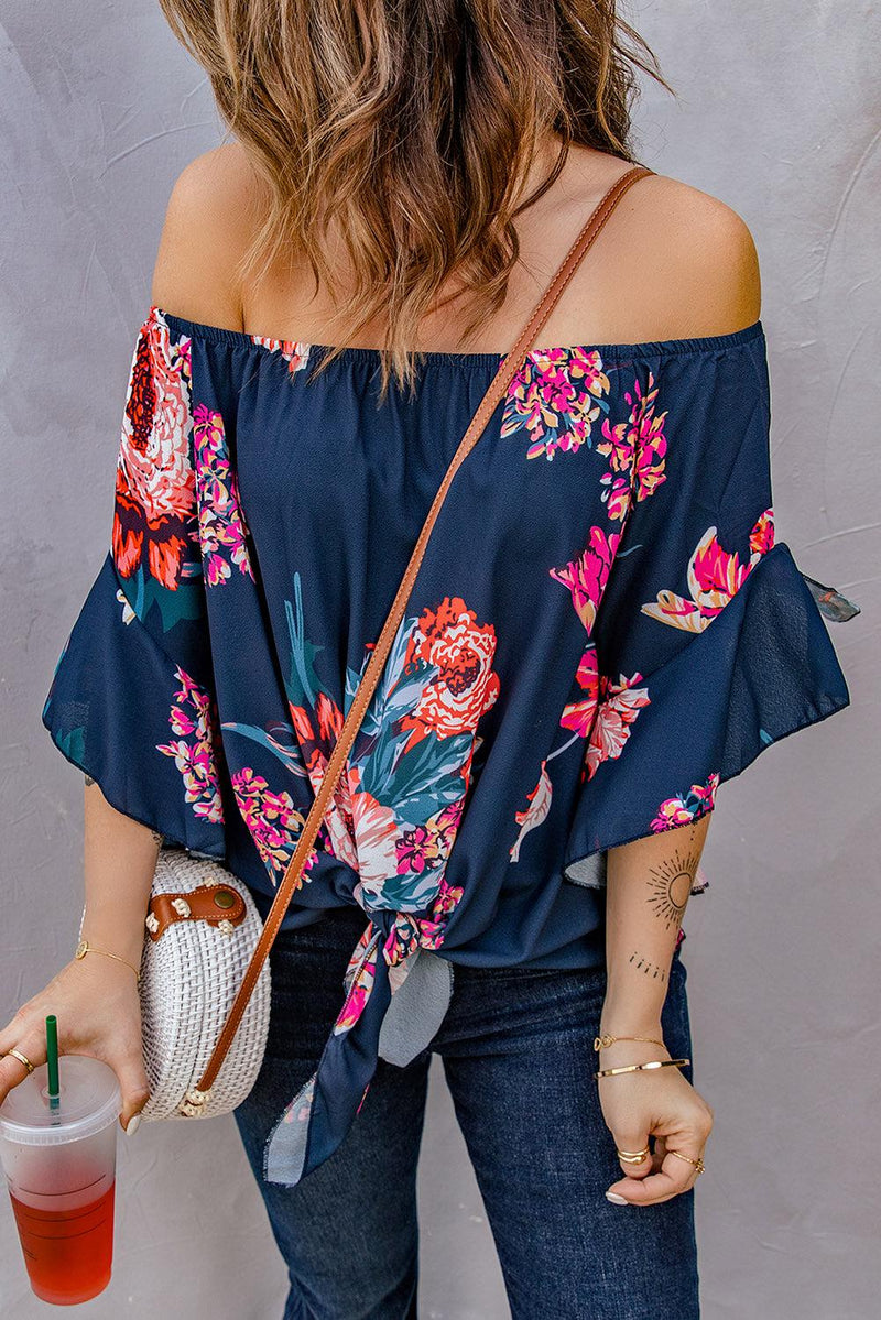 Printed Off-Shoulder Flounce Sleeve Top-Tops-Boutique Top, Floral Top, Ship From Overseas, SYNZ, Top, Tops-[option4]-[option5]-[option6]-Womens-USA-Clothing-Boutique-Shop-Online-Clothes Minded