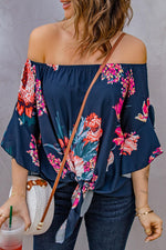 Printed Off-Shoulder Flounce Sleeve Top-Tops-Boutique Top, Floral Top, Ship From Overseas, SYNZ, Top, Tops-Navy-S-[option4]-[option5]-[option6]-Womens-USA-Clothing-Boutique-Shop-Online-Clothes Minded