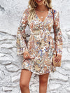 Printed Surplice Neck Flare Sleeve Dress-Dress-Boutique Dress, Dress, O&H, Ship From Overseas, Shipping Delay 09/30/2023 - 10/04/2023-[option4]-[option5]-[option6]-Womens-USA-Clothing-Boutique-Shop-Online-Clothes Minded