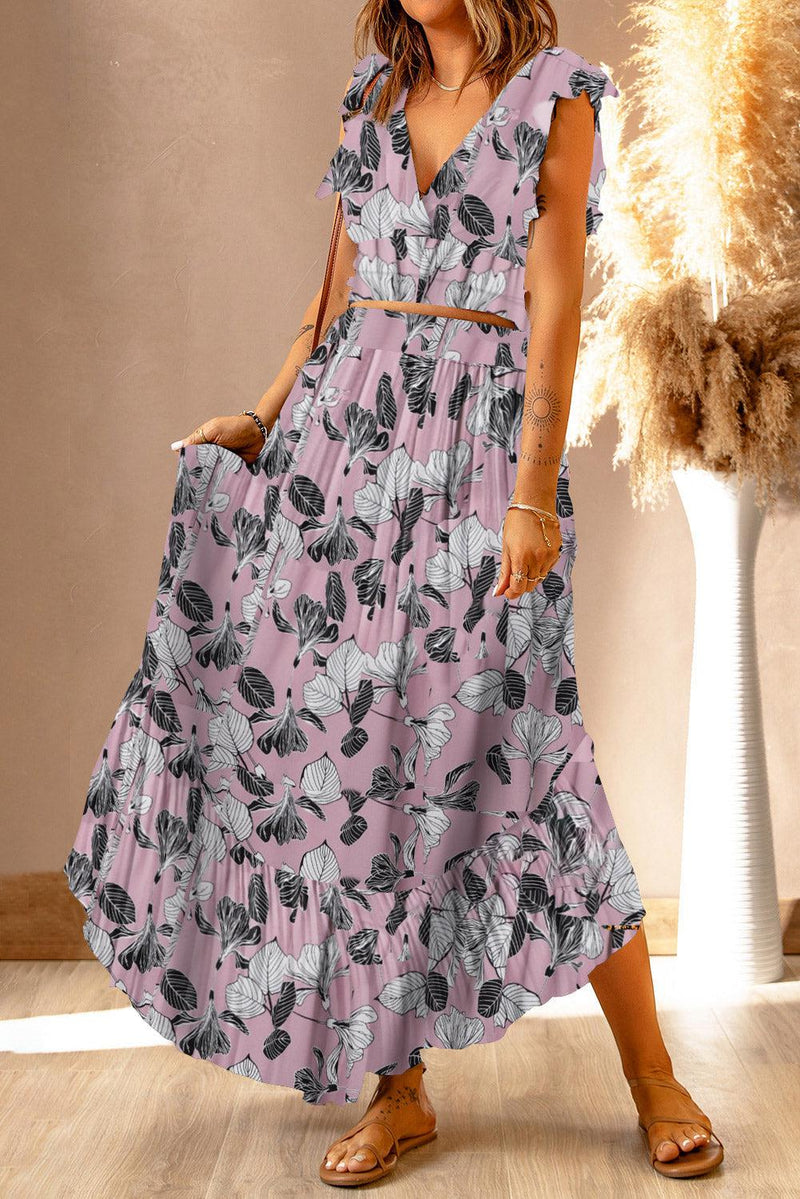Printed Tie Back Cropped Top and Maxi Skirt Set-Set-Ship From Overseas, Skirt Set, SYNZ-Blush Pink-S-[option4]-[option5]-[option6]-Womens-USA-Clothing-Boutique-Shop-Online-Clothes Minded