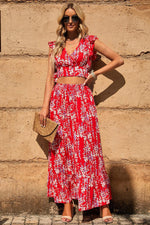 Printed Tie Back Cropped Top and Maxi Skirt Set-Set-Ship From Overseas, Skirt Set, SYNZ-Red-S-[option4]-[option5]-[option6]-Womens-USA-Clothing-Boutique-Shop-Online-Clothes Minded