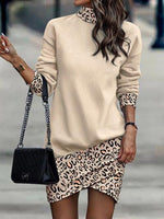Printed Turtleneck Long Sleeve Mini Dress-Ship From Overseas, Y@R-Leopard-S-[option4]-[option5]-[option6]-Womens-USA-Clothing-Boutique-Shop-Online-Clothes Minded