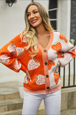 Printed V-Neck Button-Down Long Sleeve Cardigan-Cardigans-Cardigan, Cardigan Sweater, Cardigans, Ship From Overseas, Y.S.J.Y-Orange-S-[option4]-[option5]-[option6]-Womens-USA-Clothing-Boutique-Shop-Online-Clothes Minded