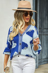 Printed V-Neck Button-Down Long Sleeve Cardigan-Cardigans-Cardigan, Cardigan Sweater, Cardigans, Ship From Overseas, Y.S.J.Y-Royal Blue-S-[option4]-[option5]-[option6]-Womens-USA-Clothing-Boutique-Shop-Online-Clothes Minded