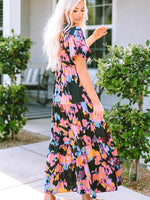 Printed V-Neck Short Sleeve Maxi Dress-Dresses-Boutique Dress, Dress, Ship From Overseas, SYNZ-[option4]-[option5]-[option6]-Womens-USA-Clothing-Boutique-Shop-Online-Clothes Minded