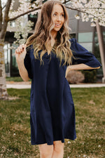 Puff Sleeve Notched Mini Shift Dress-Dresses-Shipping Delay 01/20/2023 - 01/28/2023-Dark Navy-L-[option4]-[option5]-[option6]-Womens-USA-Clothing-Boutique-Shop-Online-Clothes Minded