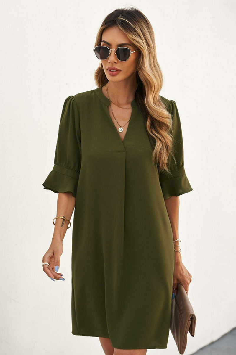Puff Sleeve Notched Mini Shift Dress-Dresses-Shipping Delay 01/20/2023 - 01/28/2023-Green-S-[option4]-[option5]-[option6]-Womens-USA-Clothing-Boutique-Shop-Online-Clothes Minded