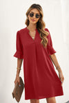 Puff Sleeve Notched Mini Shift Dress-Dresses-Shipping Delay 01/20/2023 - 01/28/2023-Red-S-[option4]-[option5]-[option6]-Womens-USA-Clothing-Boutique-Shop-Online-Clothes Minded