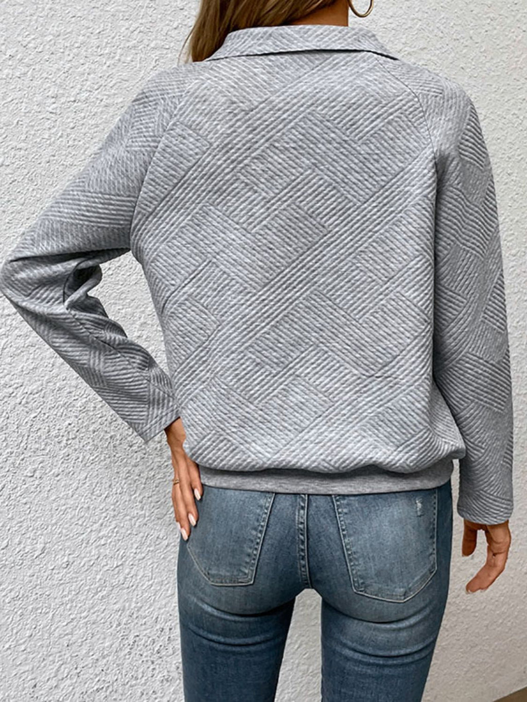 Raglan Sleeve Collared Neck Sweatshirt with Pocket-Tops-Boutique Top, Hundredth, Ship From Overseas, Top, Tops-Light Gray-S-[option4]-[option5]-[option6]-Womens-USA-Clothing-Boutique-Shop-Online-Clothes Minded
