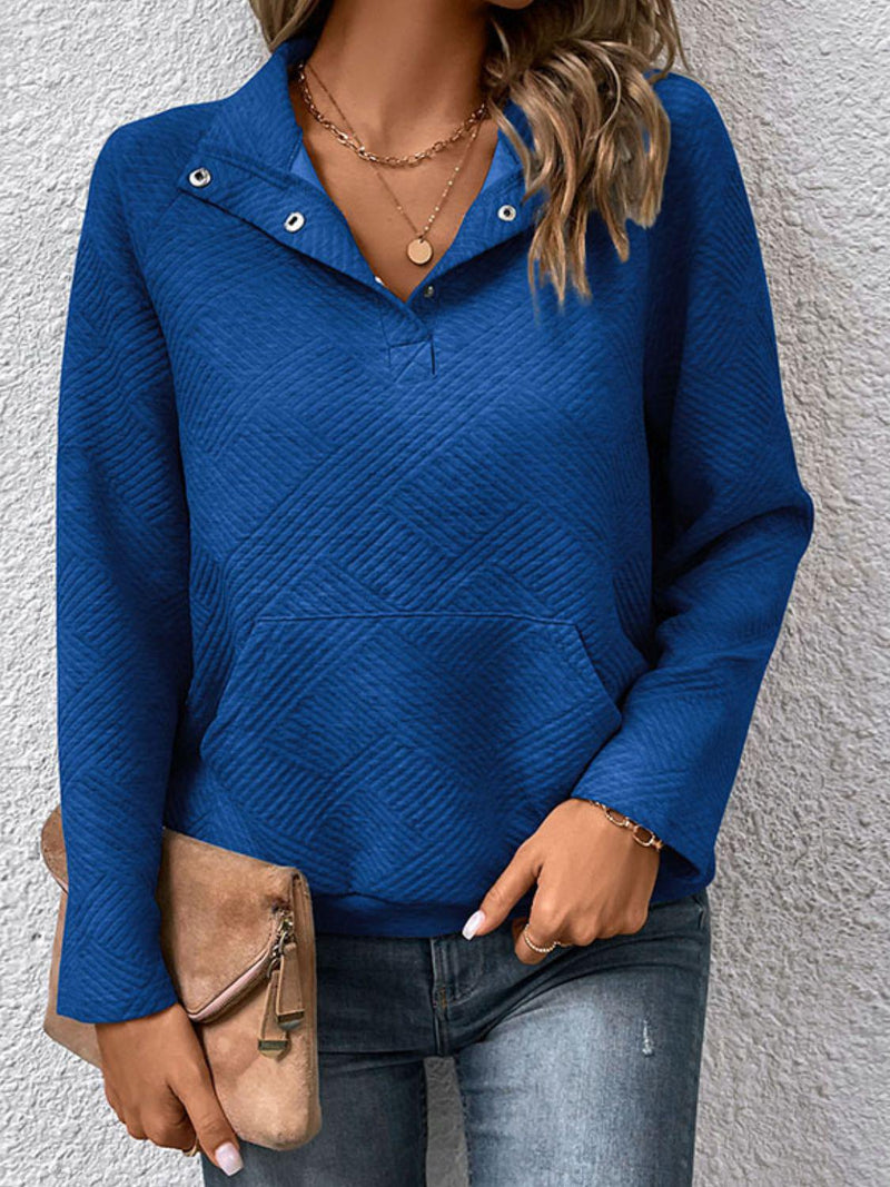 Raglan Sleeve Collared Neck Sweatshirt with Pocket-Tops-Boutique Top, Hundredth, Ship From Overseas, Top, Tops-Peacock Blue-S-[option4]-[option5]-[option6]-Womens-USA-Clothing-Boutique-Shop-Online-Clothes Minded