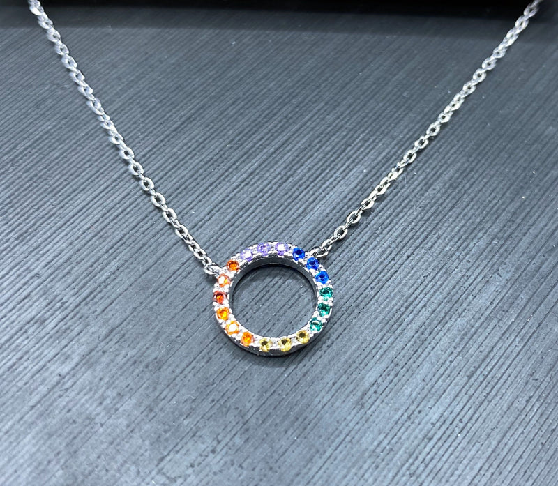Rainbow Circle Pendant Necklace-180 Jewelry-Accessories, gold rainbow necklace, jewelry, Max Retail, Necklace, Pink Collection, rainbow circle necklace, rainbow necklace, rainbow pendant necklace, silver rainbow necklace-[option4]-[option5]-[option6]-Womens-USA-Clothing-Boutique-Shop-Online-Clothes Minded