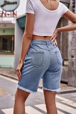Raw Hem Denim Shorts with Pockets-Manny, Ship From Overseas-[option4]-[option5]-[option6]-Womens-USA-Clothing-Boutique-Shop-Online-Clothes Minded