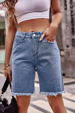 Raw Hem Denim Shorts with Pockets-Manny, Ship From Overseas-[option4]-[option5]-[option6]-Womens-USA-Clothing-Boutique-Shop-Online-Clothes Minded