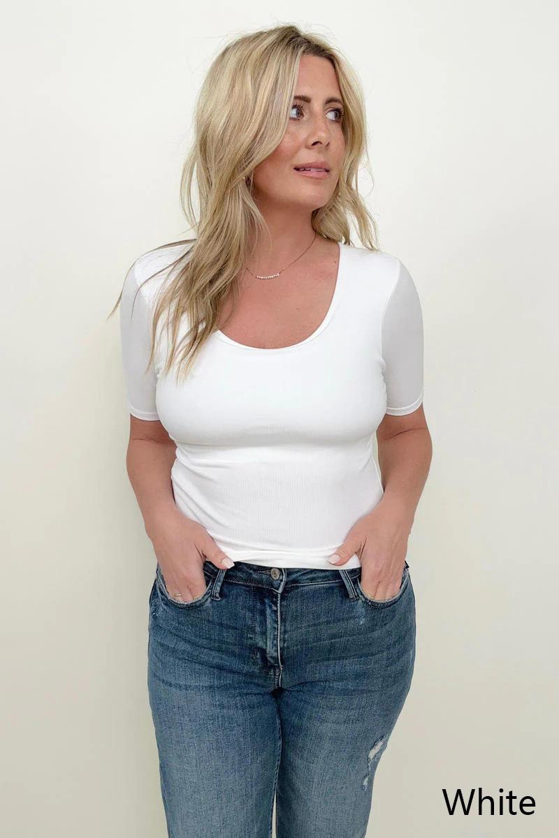 Ribbed Fitted Tee with Built In Bra-Tops-Boutique Top, Kd-September-20-2023, Ship from the USA, Top, Tops-[option4]-[option5]-[option6]-Womens-USA-Clothing-Boutique-Shop-Online-Clothes Minded