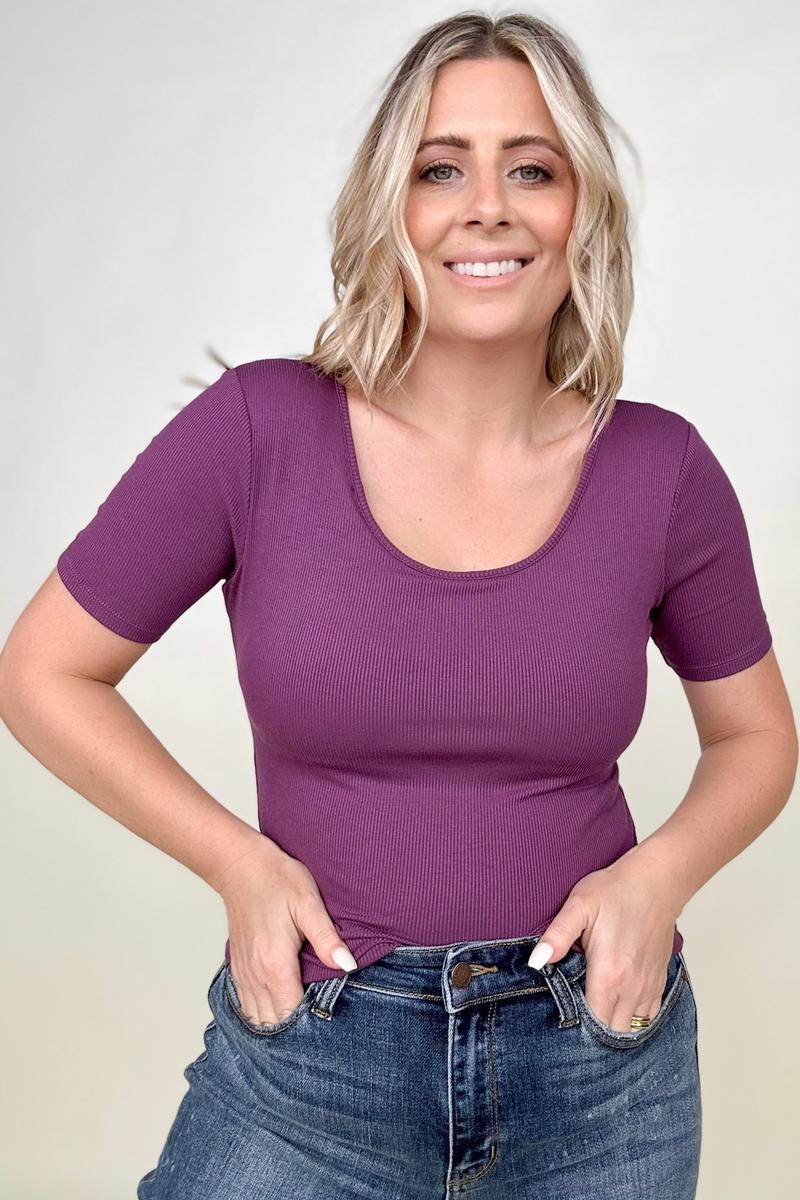 Ribbed Fitted Tee with Built In Bra-Tops-Boutique Top, Kd-September-20-2023, Ship from the USA, Top, Tops-Plum-S-[option4]-[option5]-[option6]-Womens-USA-Clothing-Boutique-Shop-Online-Clothes Minded