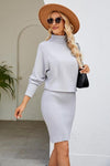 Ribbed Mock Neck Long Sleeve Dress-Dresses-Ship From Overseas, X.X.W-Light Gray-S-[option4]-[option5]-[option6]-Womens-USA-Clothing-Boutique-Shop-Online-Clothes Minded