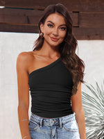 Ribbed One-Shoulder Tank-Shirts & Tops-MDML, One Shoulder Top, Ship From Overseas, Shipping Delay 09/29/2023 - 10/02/2023-Black-S-[option4]-[option5]-[option6]-Womens-USA-Clothing-Boutique-Shop-Online-Clothes Minded