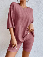 Ribbed Round Neck Top and Shorts Set-Set-Casual Sets, Comfy Set, Lounge Set, Matching Set, Ship From Overseas, Shipping Delay 09/29/2023 - 10/03/2023, Y@L@Y-[option4]-[option5]-[option6]-Womens-USA-Clothing-Boutique-Shop-Online-Clothes Minded