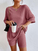 Ribbed Round Neck Top and Shorts Set-Set-Casual Sets, Comfy Set, Lounge Set, Matching Set, Ship From Overseas, Shipping Delay 09/29/2023 - 10/03/2023, Y@L@Y-Dusty Pink-S-[option4]-[option5]-[option6]-Womens-USA-Clothing-Boutique-Shop-Online-Clothes Minded