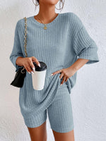 Ribbed Round Neck Top and Shorts Set-Set-Casual Sets, Comfy Set, Lounge Set, Matching Set, Ship From Overseas, Shipping Delay 09/29/2023 - 10/03/2023, Y@L@Y-Misty Blue-S-[option4]-[option5]-[option6]-Womens-USA-Clothing-Boutique-Shop-Online-Clothes Minded