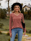 Ribbed V-Neck Long Sleeve Tee-Tops-Lamy, Ship From Overseas, Shipping Delay 09/29/2023 - 10/02/2023, Tops-Brick Red-S-[option4]-[option5]-[option6]-Womens-USA-Clothing-Boutique-Shop-Online-Clothes Minded