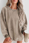 Round Neck Dropped Shoulder Sweatshirt-Tops-Ship From Overseas, SYNZ-Khaki-S-[option4]-[option5]-[option6]-Womens-USA-Clothing-Boutique-Shop-Online-Clothes Minded