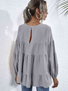 Round Neck Dropped Shoulder Tiered Blouse-Tops-Boutique Top, Romantichut, Ship From Overseas, Top, Tops-[option4]-[option5]-[option6]-Womens-USA-Clothing-Boutique-Shop-Online-Clothes Minded