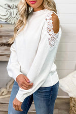 Round Neck Lace Splicing Cold Shoulder Sweater-Sweaters-Ship from Overseas-[option4]-[option5]-[option6]-Womens-USA-Clothing-Boutique-Shop-Online-Clothes Minded